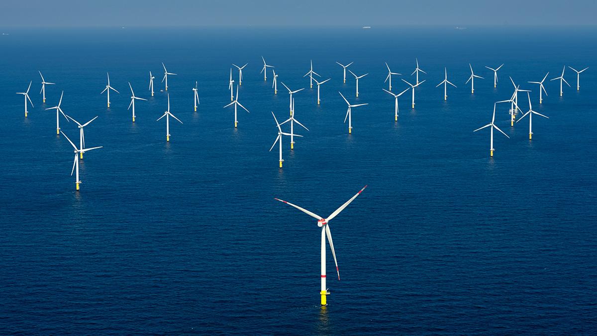 Offshore wind farm aerial high angle